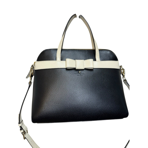 Kate Spade Kirk Park Saffiano Leather Bow Bag Purse Black With Crossbody Strap - Picture 2 of 10